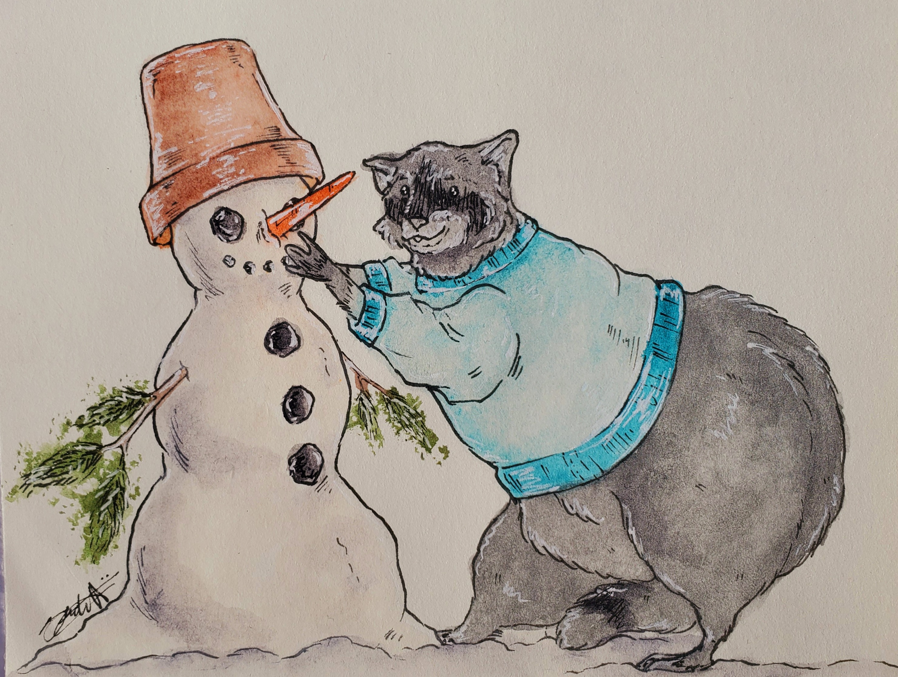 raccoon-w-snowman